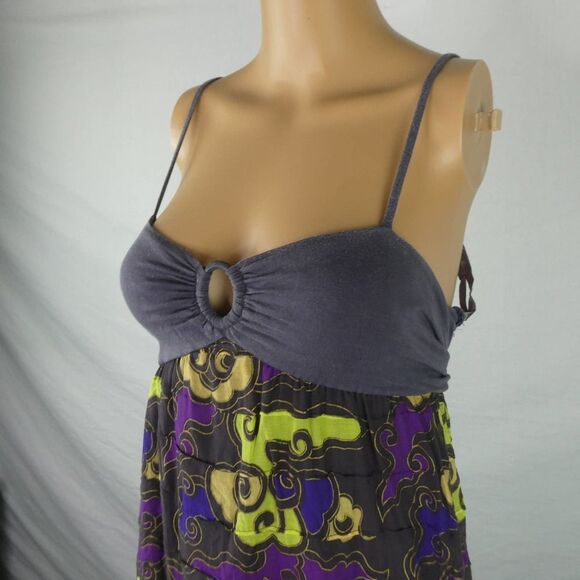 Free People Empire Waist Tiered Colorful Cloud Print Babydoll Dress Tie Back 2 - Picture 2 of 12